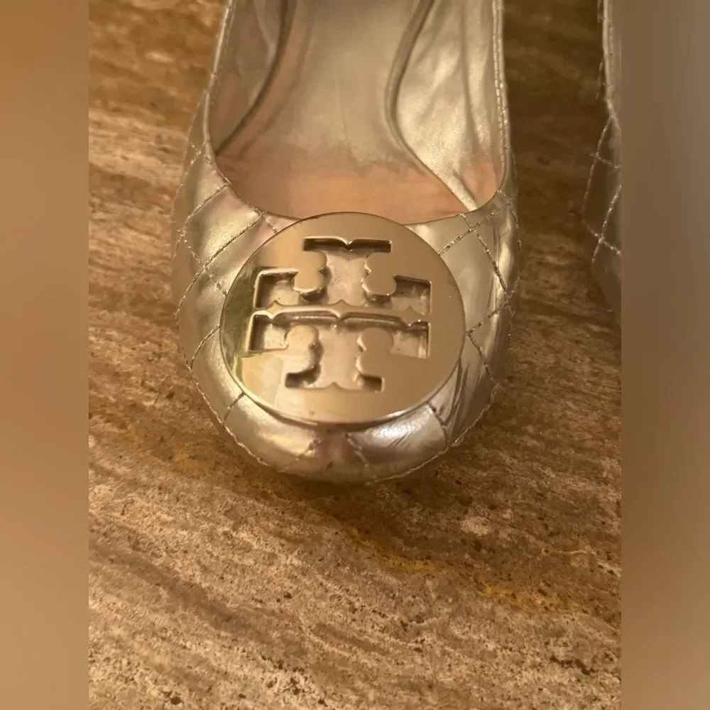 Tory Burch Quilted Silver Quinn ballet flats